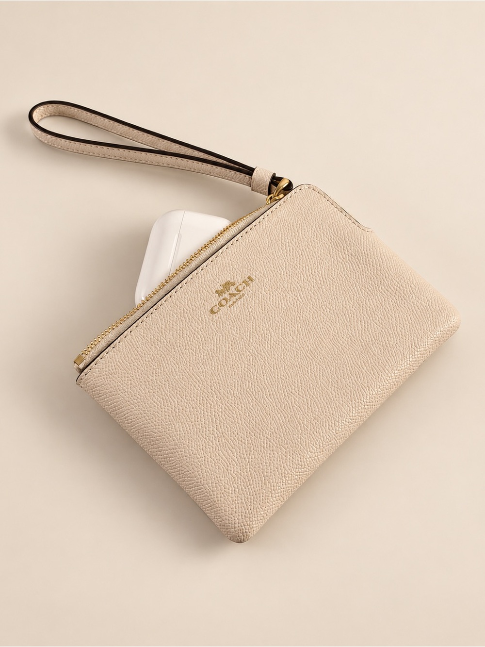 Coach Corner Zip Crossgrain Leather Wristlet